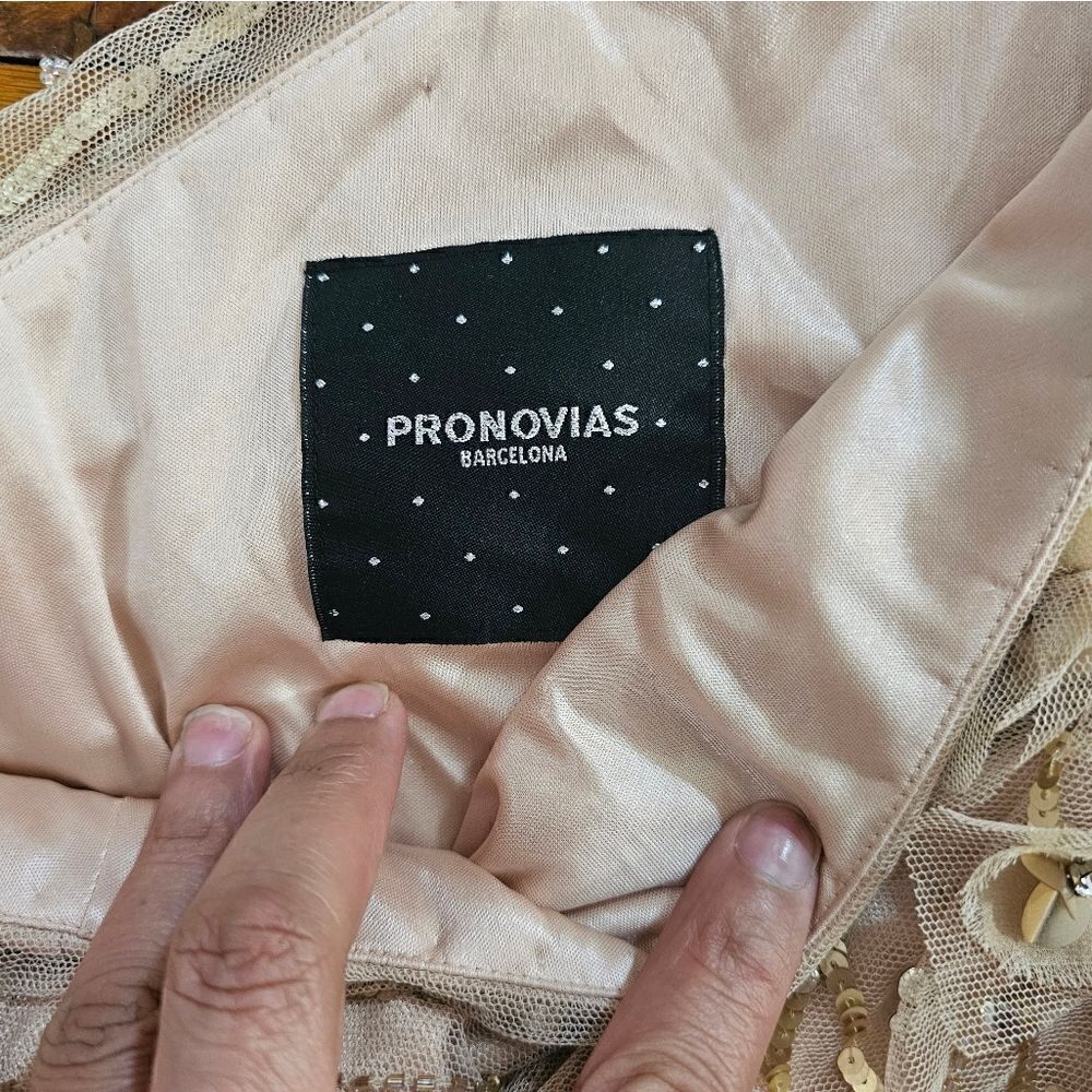 Pronovias Gold Tulle Sequin Mini Dress Size 14 - Picture 9 of 12